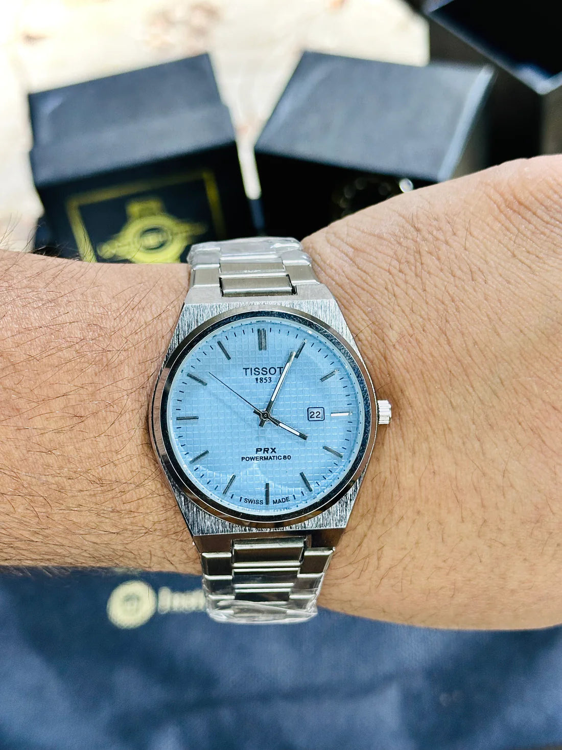 TISSOT PRX POWERMATIC ice blue tiffany blue